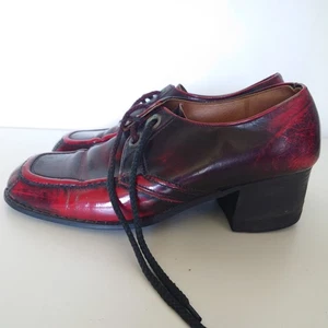 Rare Vintage ROC Burgundy Leather Square Toe Lace Up Block Heel Men’s 8.5 - Bild 1 von 15