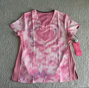 Koi Lite Scrub Top Women’s Sz Medium Pink Reform Tie Dye Hearts Stretch Nursing - Picture 1 of 12