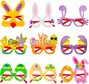9 Pcs Easter Glasses Party Decor - Glitter Bunny and Egg Sunglasses Frames, Nove - Picture 1 of 12