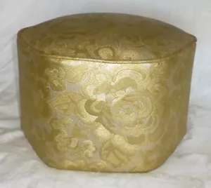 VTG MCM Gold Vinyl Ottoman Footstool Hassock Hollywood Regency Sweet Floral Rose - Picture 1 of 10