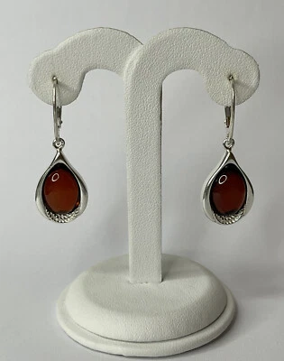 AMBER Stone Earrings with Sterling Silver.CHERRY Amber Stone Dangle Earrings. - Image 1 of 4