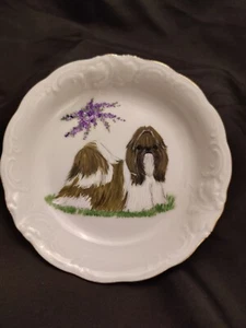 One Off Hand Painted Shih Tzu Dog On Rockley Porcelain Plate Bowl 13.5cm VGC - Picture 1 of 11