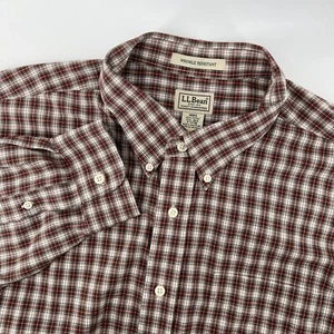 Camicia LL Bean Uomo XXL Reg Antirughe Manica Lunga Bottoni Rosso Plaid - Foto 1 di 6