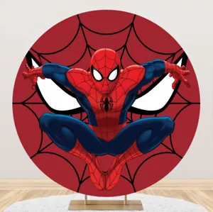 Round Superhero Spiderman Backdrop Boys Birthday Party Photo Background Banner - Picture 1 of 10