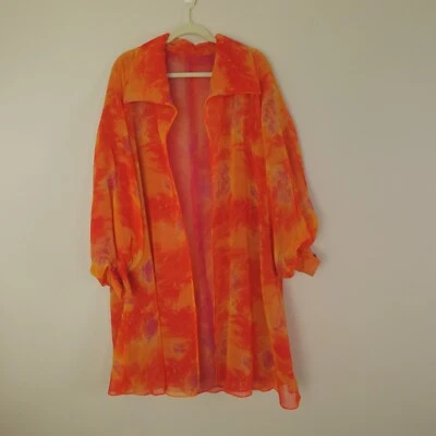 Chaqueta Victor Costa Mujer Talla Única Naranja Multi Floral Seda Transparente Conjunto Topper Foto 1 de 4