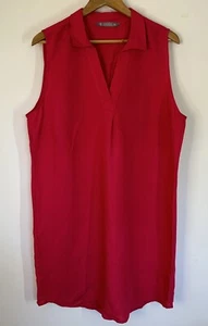 Katies Shirt Dress Womens 16 Bright Pink Collared Sleeveless Linen Blend - Picture 1 of 6