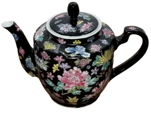 Famille Noir Floral Jingdezhin Chinesische Teekanne Vintage - Bild 1 von 6