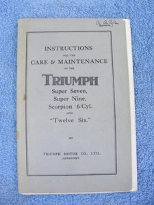 Triumph Super Seven, Super Nine, Scorpion 6Cyl & Twelve Six anni '30 - Istruzioni - Foto 1 di 3