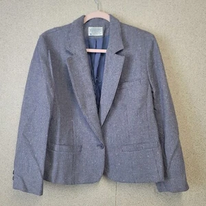 Pendleton Women Blazer Coat Jacket One Button Virgin Wool Vtg Check Blue 38 0570 - Picture 1 of 7