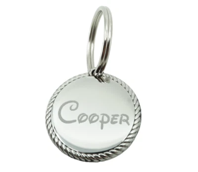Custom Engraved Rope Style Round 25mm x 25mm Stainless Steel Pet Dog Cat ID Tag - Image 1 of 4