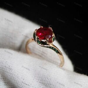 Natural Ruby & Emerald Engagement Beast Rose Ring Disney 14k Gold Plated Silver