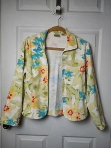 Giacca donna Chico's taglia 0 piccola aperta denim giallo verde floreale  - Foto 1 di 4