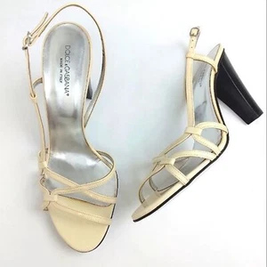 DOLCE & GABBANA Vernice Patent Leather Strappy Sandals in Cream Sz. 39 NWT - Picture 1 of 12