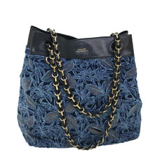 BALLY Chain Shoulder Bag Canvas Blue Auth bs8267