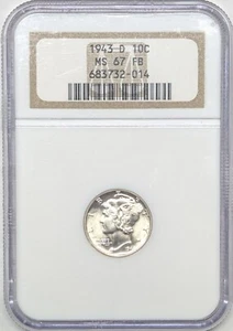 1943 D MS67FB NGC Mercury Dime nice white coin - Picture 1 of 3