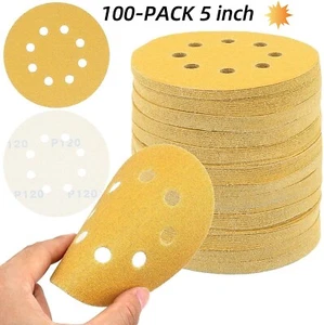 100-PACK 5 inch Sanding Discs 8-Hole Hook Loop Sander Orbital Sandpaper 220 New - Picture 1 of 5