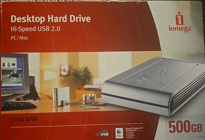 Iomega 500GB Desktop Silver Hi-Speed USB 2.0 External Hard Drive PC 7200 RPM New - Image 1 of 4