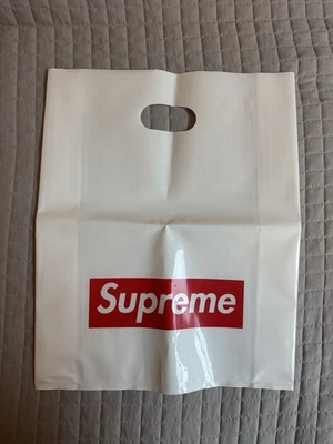 Auténtico bolso de compras original Supreme grande de plástico rojo con logotipo de caja 16”x23” blanco Foto 1 de 4