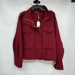NUEVO CON ETIQUETAS Chaqueta Jodifl Para Mujer Talla Grande Ciruela Rojo Bolsillos Cremallera Cordón Moderna - Imagen 1 de 12