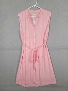 Loft Belted Sleeveless Shirtdress Medium Red Stripe Button Up Business Casual - Picture 1 of 8
