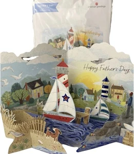 💥American Greetings Father's Day Card Magic Moments Pop Up Boats Lighthouse - Picture 1 of 16