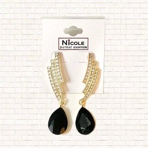 Boutique Statement Schwarz Kristall Ohrhänger Modeschmuck Gold NEU OBO - Bild 1 von 6