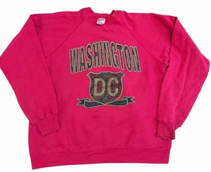 Vintage 90’s Washington DC Graphic Crewneck Sweatshirt Pink Size XL Spellout - Picture 1 of 4