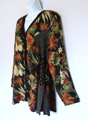 CAROLE LITTLE Patchwork Tunic Button Up Blouse VTG Women's M (Tag 6) - Image 1 of 4