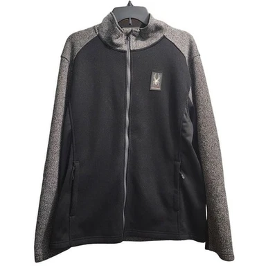 Spyder Full Zip Jacket Textured Knit Pullover Athletic Gray Black L - Image 1 of 4