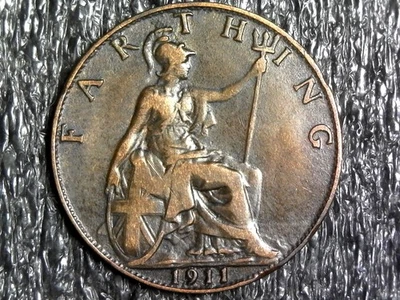 Gran Bretaña 1911 One Farthing - moneda extranjera, mundial KM#808.1 (z1032) Foto 1 de 2