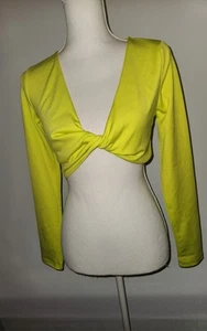 Damen Größe Small Neon Twist Brust Top Langarm Neu 80er Vibe - Bild 1 von 4