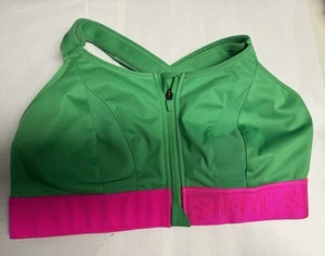 Shefit Sports Bra Size 2 Luxe Green Pink Zip Front High Impact Adj Padded - Picture 1 of 3
