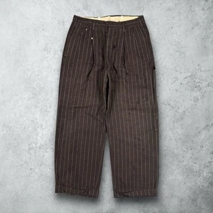 Vintage 40s Wool Striped Distressed Trouser Pants Cuffed Brown Size 29x26 - Picture 1 of 15