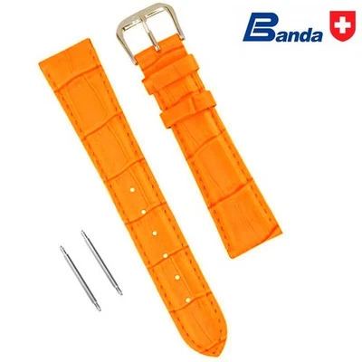 Banda Crocodile Grain Embossed Padded Leather Watch Band Strap, Sizes: 6~17mm - Image 1 of 2