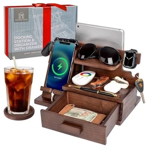 Docking station per telefono in legno con cassetto, compatibile con Apple Watch e MagSa... - Foto 1 di 7