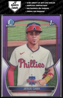 2023 Bowman Chrome Jesus Caba BCP-164 1st Purple Refractor /250 Phillies - Image 1 of 2