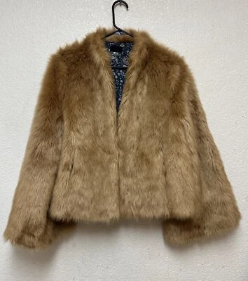MOTHER The Swing Faux Fur Coat Brown Jacket Sz S Worn Once - Imagem 1 de 4
