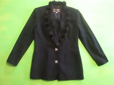 Chaqueta de Lana Negra LILY & TAYLOR NY Paris Recortada con Visón Finlandia Talla 8 EE. UU. Foto 1 de 4