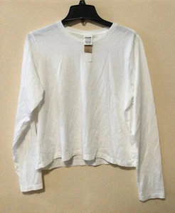 New Victoria’s Secret PINK Campus Tee Semi Cropped White LongSleeve XLarge N7102 - Picture 1 of 5