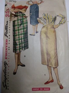 Skirt Slim Pencil Straight 24" Waist Simplicity 4770 Sewing Pattern 50's Cut VTG - Picture 1 of 6