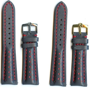 Gray Red Rally Perforated Genuine Leather MB Strap Band 22mm & Omega Buckle - Picture 1 of 7