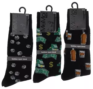 Black Gambling Bamboo Sock Bundle Whiskey Bottle Bar Dice Dollar Dreams Dad Gift - Picture 1 of 1