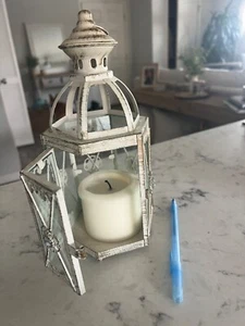 Metal Lantern with Gorgeous Detailing and door with latch- Grey/White - Picture 1 of 4