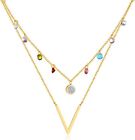 Colorful Crystal Beads Gold Layered Necklace for Women - Dainty Choker Pendant J