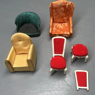 老式娃娃屋理想家具椅家具椅套装 — 第 1/4 张图片