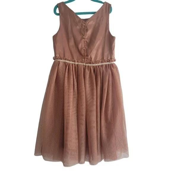 H&M Girls 8 Tan Metallic Star Tulle Fancy Dress Glitter Shimmer Neutral Wedding - Image 1 of 4