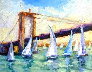 Pintura al óleo original de yates paisaje marino arte de pared decoración de pared tablero de lona 8x10 pulgadas - Imagen 1 de 3
