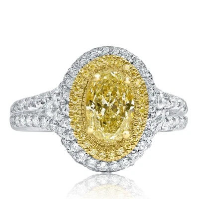 GIA Certified 2.03 Ct Faint Yellow Oval Diamond Engagement Ring 18k White Gold - Image 1 of 4