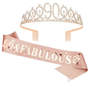 90th Birthday Decorations 90th Birthday Sash and Tiara for Women Happy 90th B... - Picture 1 of 13