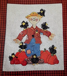 Cross Stitch Pattern HALLOWEEN SCARECROW Pumpkins Black Crows Birds Autumn Theme - Picture 1 of 7
